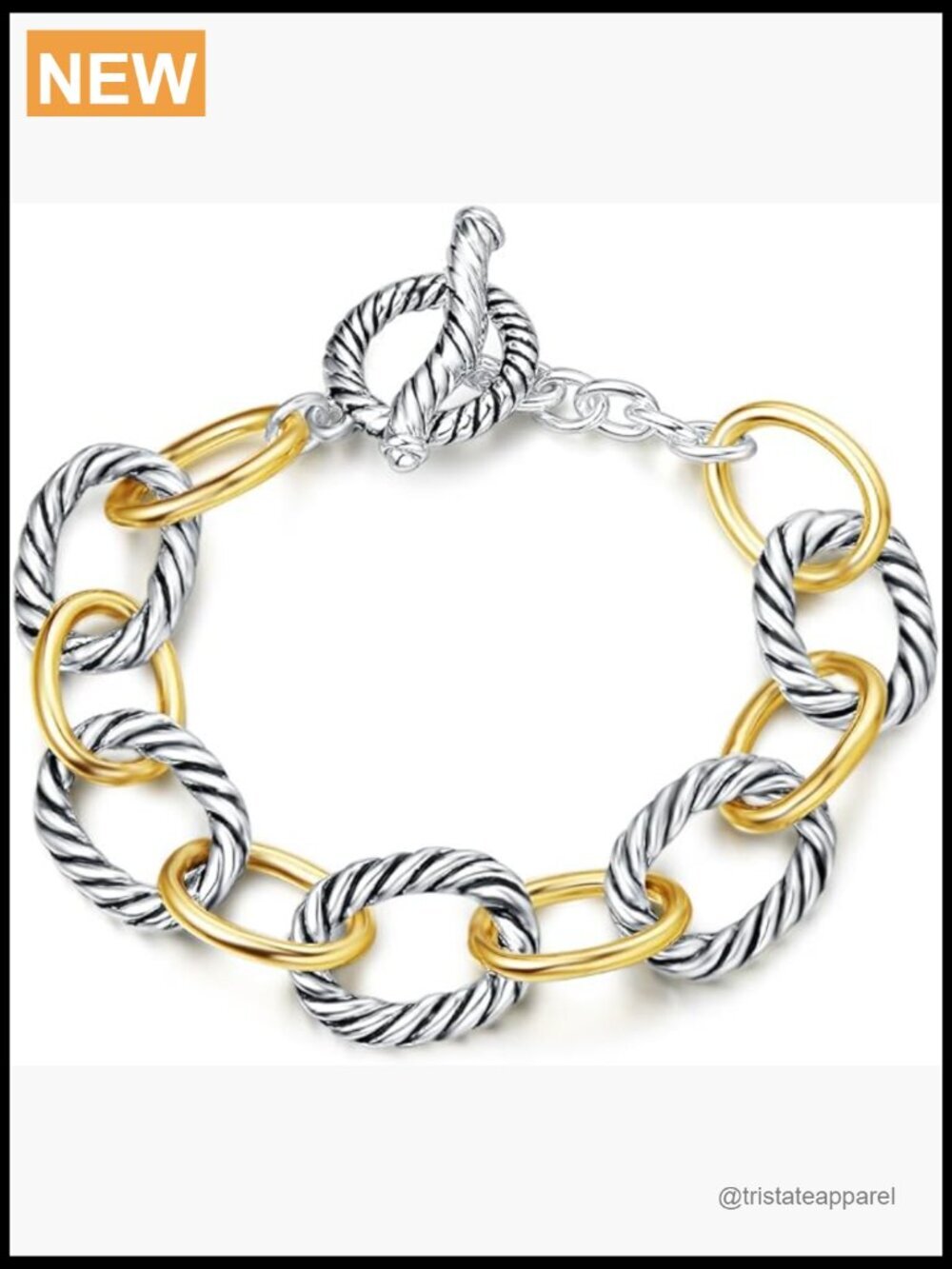 Twisted Cable Link Bracelet - Two Tone Gold Silver Chain Women Gift